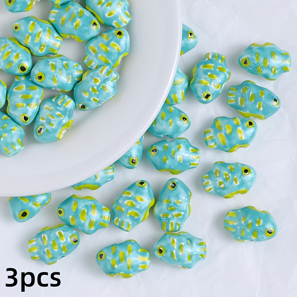 3pcs Hand-Painted Ceramic Fish Loose Beads for Jewelry Decor